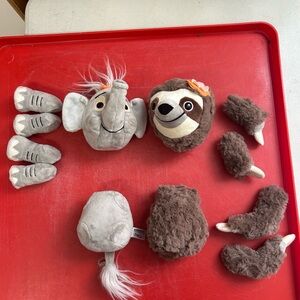 Plush Animal Learning Toy Set - Gray Elephant & Brown Sloth